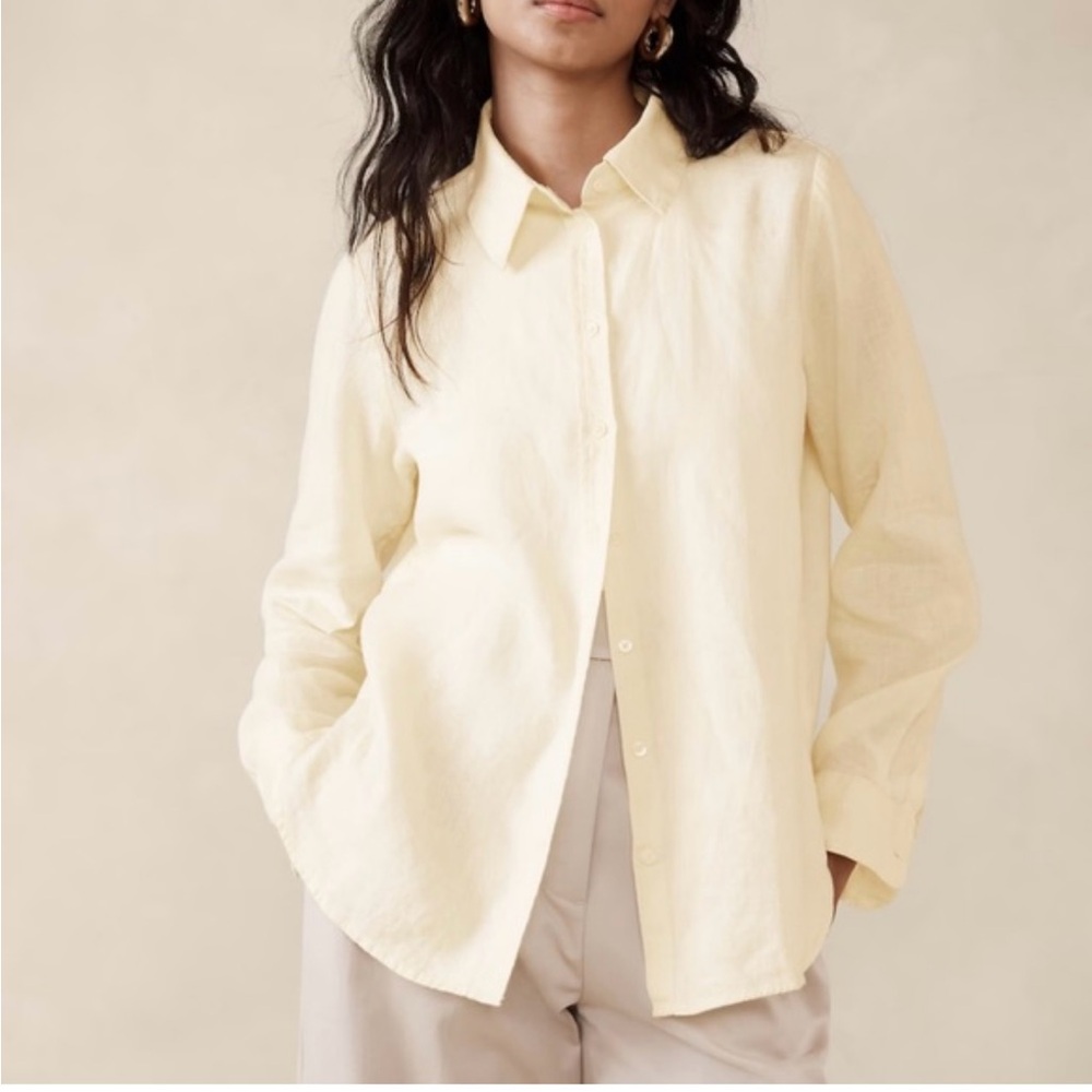 Banana Republic Linen Light Yellow Button-Down Shirt XXL Minimalist